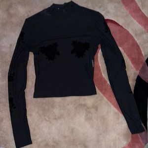 Shear black crop with velvet rose details